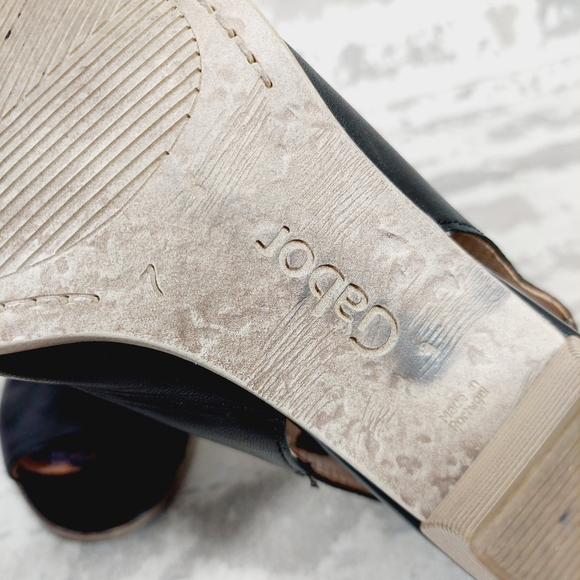 NEW Gabor Black Leather Slip On Block Heel Ankle Bootie Sandals W251 - Picture 9 of 13